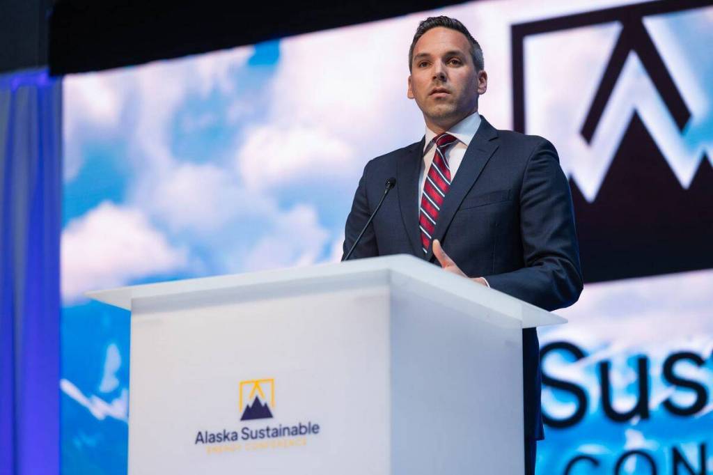 Yukon Premier Currie Dixon speaks at the Alaska Sustainable Energy Conference in Anchorage on May 20, 2026. (Alaska Sustainable Energy Conference)