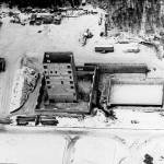 Photo from Geophysical Institute archives 
Construction continues on the Elvey Building, circa 1968. The tall column in the middle is the shaft for elevators, a fire escape stairway and access to utilities for each of the buildings eight floors.